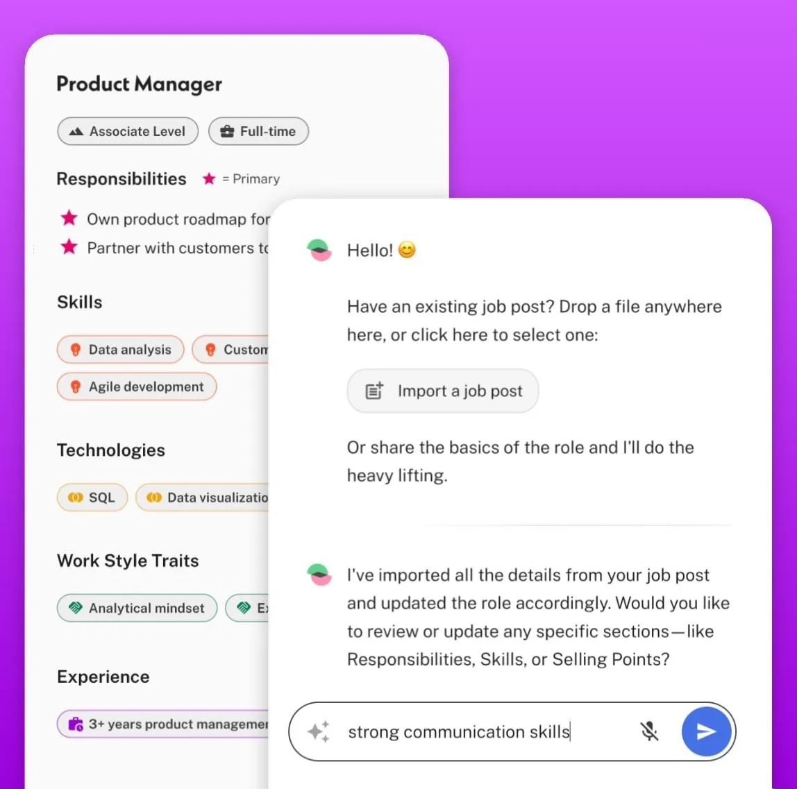 Lavalier’s Role Setup, defining a Product Manager role with an AI assistant