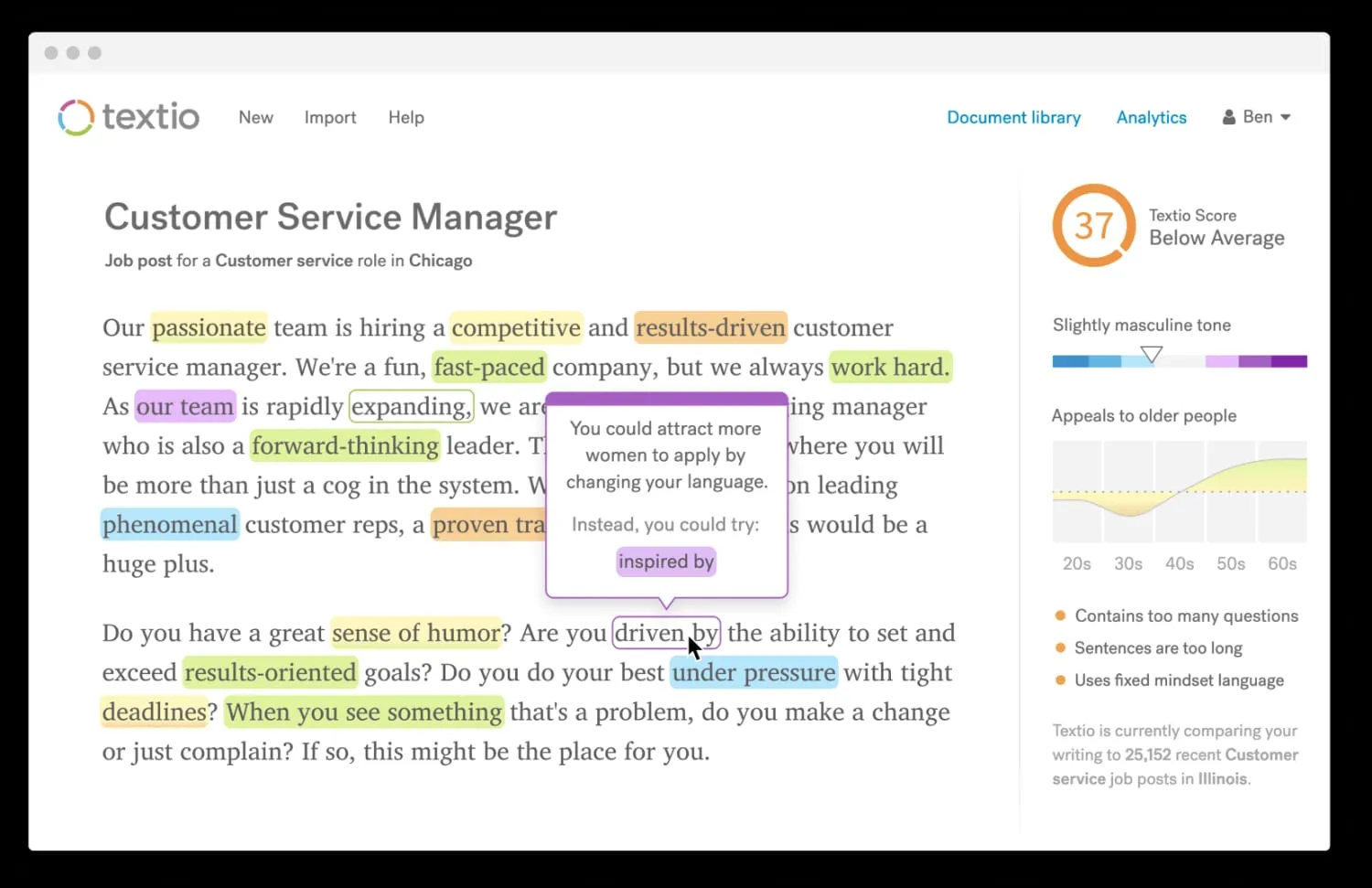 The Textio augmented writing experience
