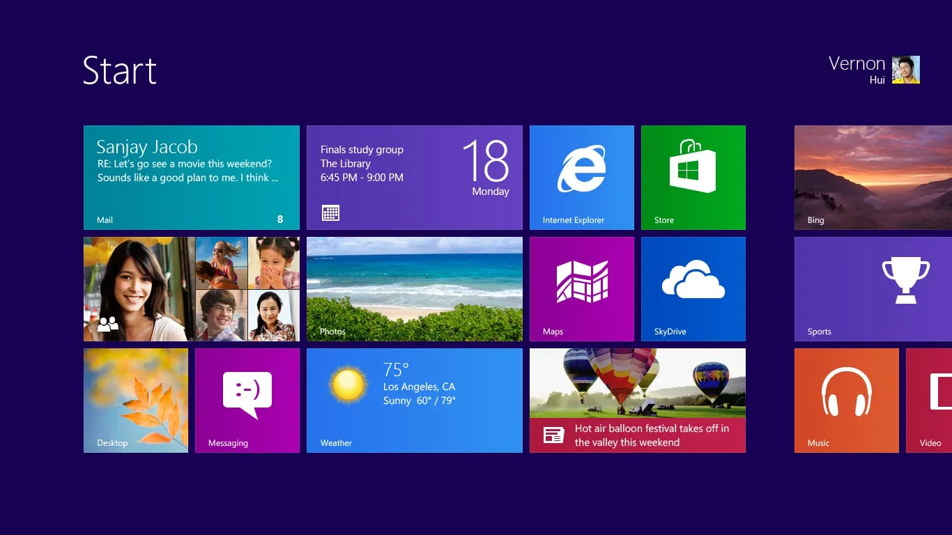 Start screen of Microsoft Surface