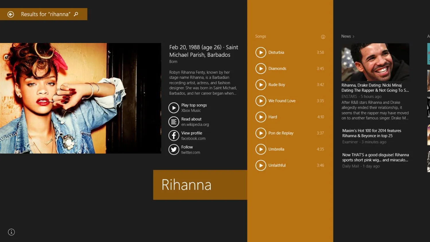 A search result about Rihanna