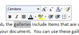 Mini Toolbar on selected text