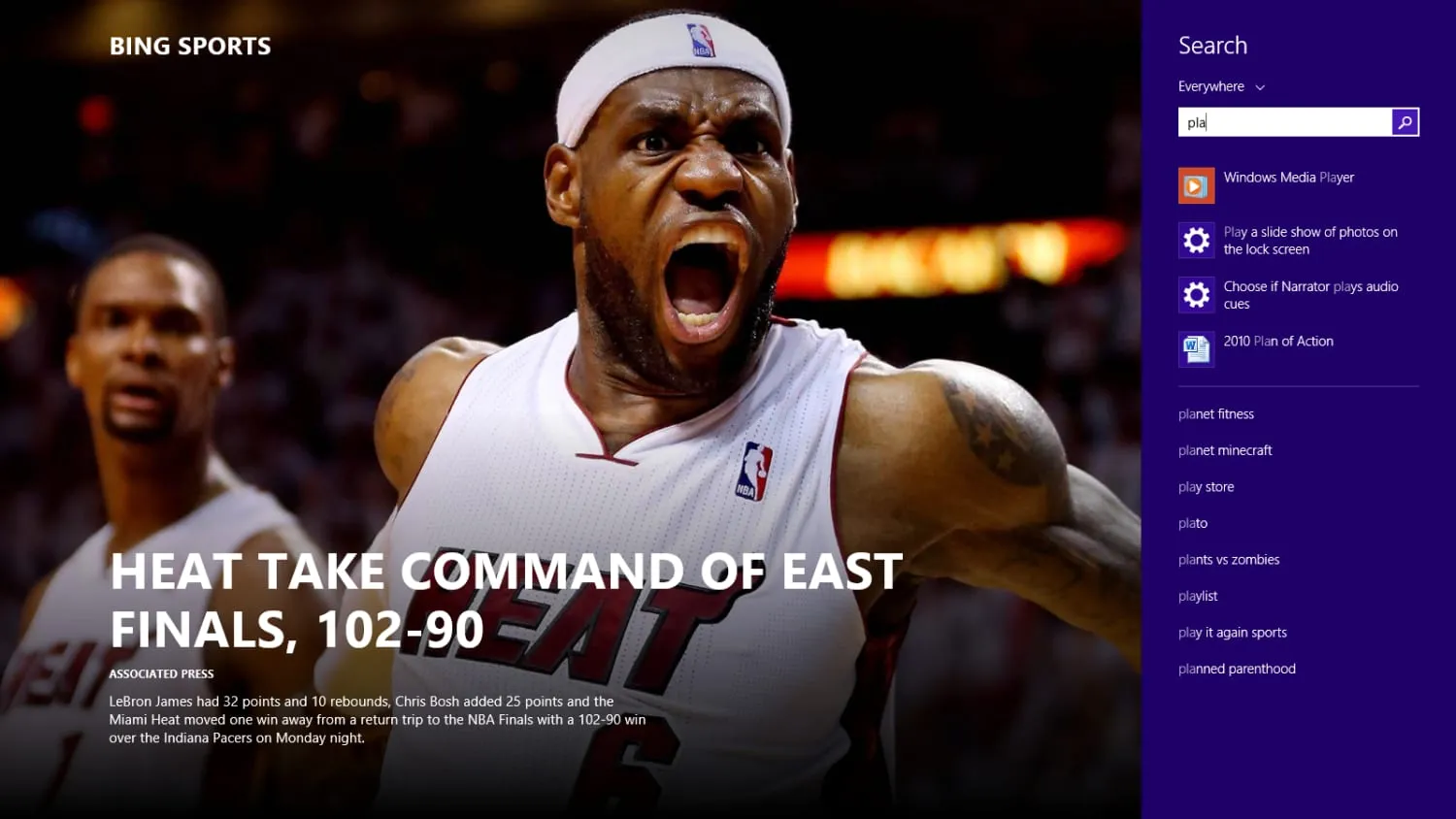 A sports app with a story about LeBron James